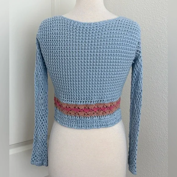 Hand Crochet Cropped Cardigan Sweater XS/S Coquette Cottagecore Boho Granny - Picture 3 of 7